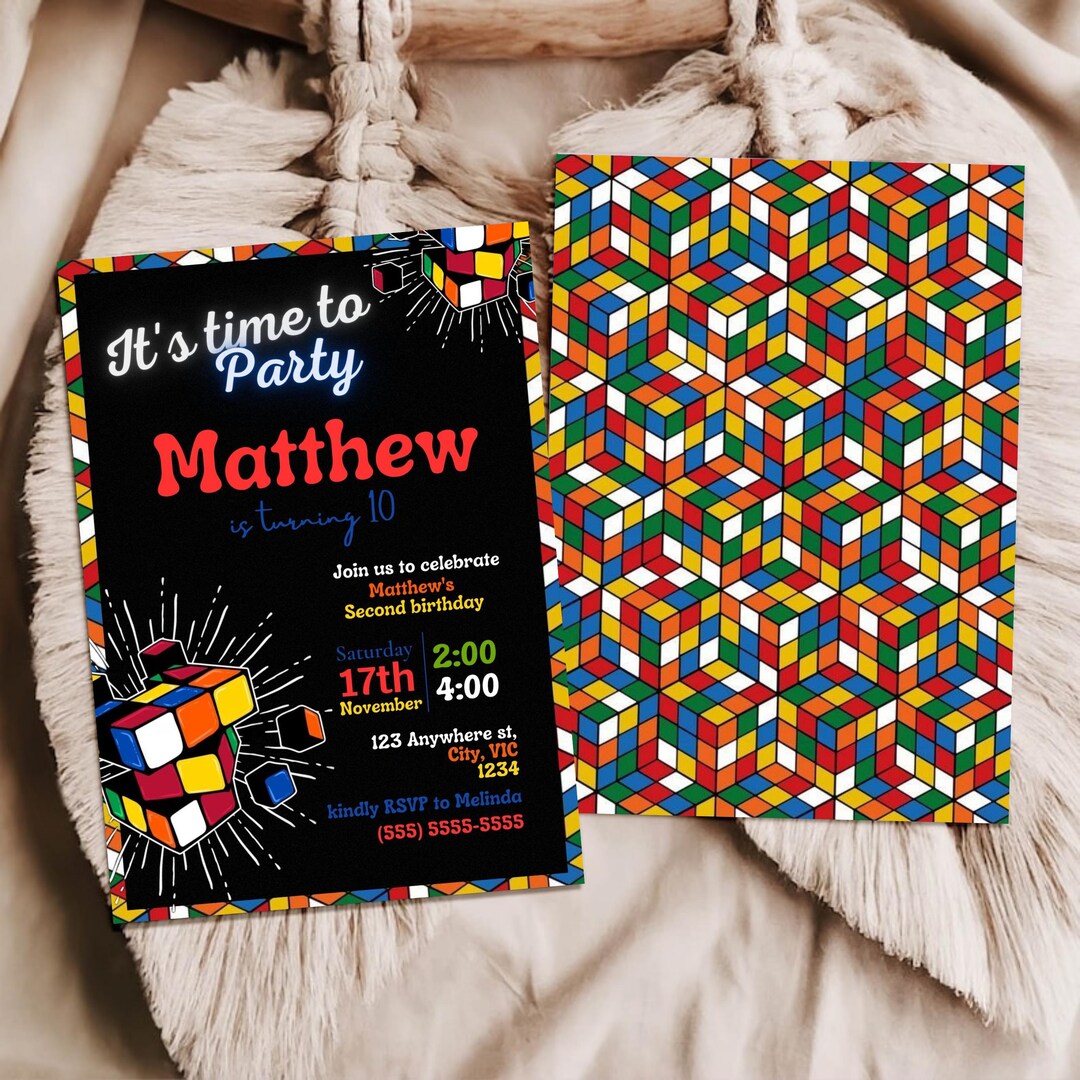 Rubik Birthday Party Digital Invitation, ANY AGE Digital Self-editable ...