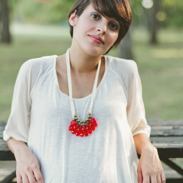 red briolette, brass and ivory necklace