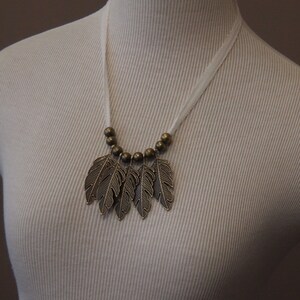 metal feather leafy bronze or copper with ribbed ivory organic cotton // modern // vintage // boho // rustic image 3