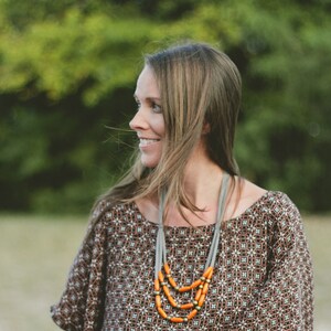 orange tangerine skinny wooden multi layer necklace