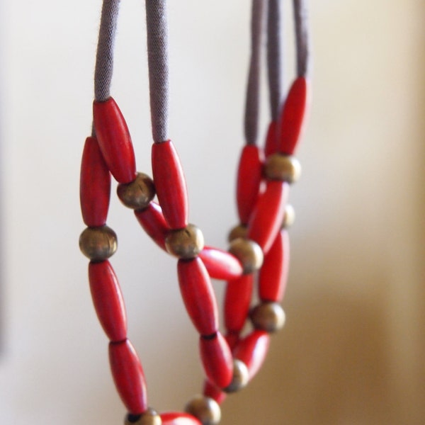 red rice skinny wooden multi layer necklace