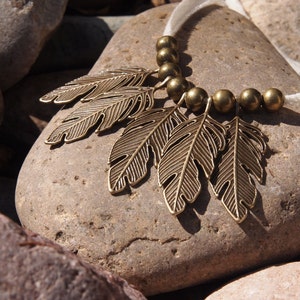 metal feather leafy bronze or copper with ribbed ivory organic cotton // modern // vintage // boho // rustic image 4