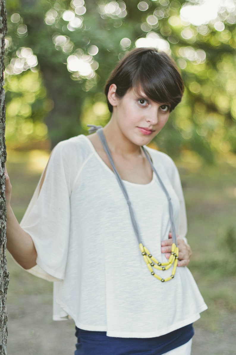 yellow skinny wooden multi layer necklace image 2