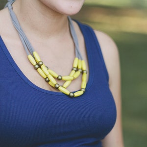 yellow skinny wooden multi layer necklace image 5