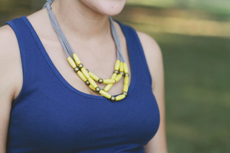 yellow skinny wooden multi layer necklace image 5