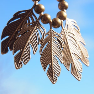 metal feather leafy bronze or copper with ribbed ivory organic cotton // modern // vintage // boho // rustic image 1