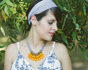 orange briolette, brass and grey necklace // pumpkin // fall // autumn color