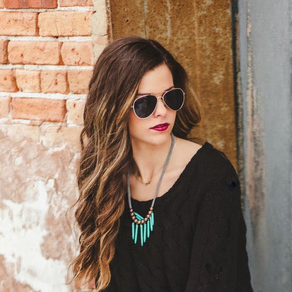 turquoise sticks and grey necklace