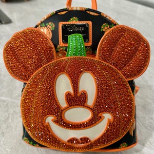 Custom Rhinestone Disney’s Mickey Mouse Pumpkin Halloween LoungeFly Bling Backpack