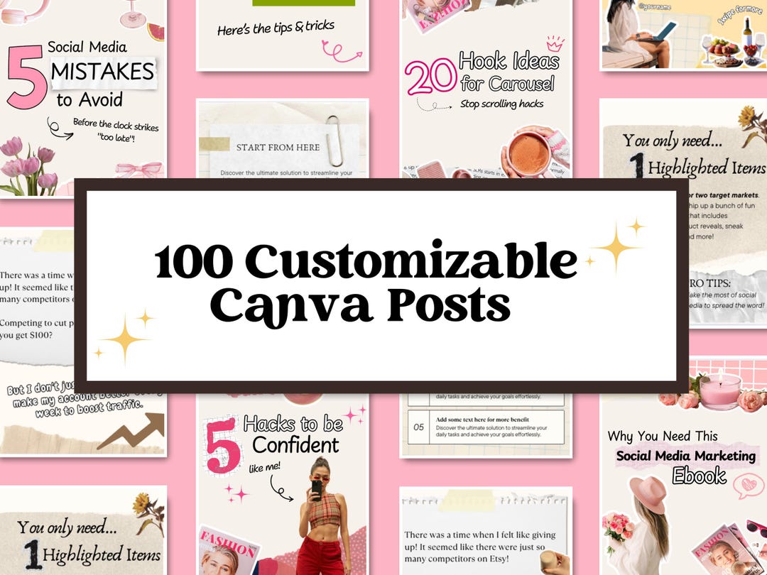 Pink Instagram Carousel Templates: 100 Canva Posts (digital Download ...