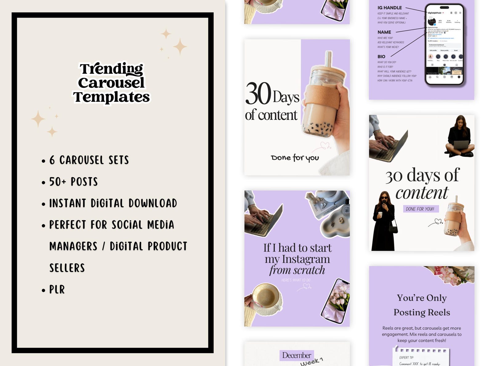 Beige Instagram Carousel Templates | Canva Editable, Faceless Theme PLR ...