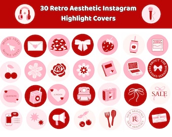 Retro Instagram Highlight Covers: Pink & Red Icons (Canva Template)