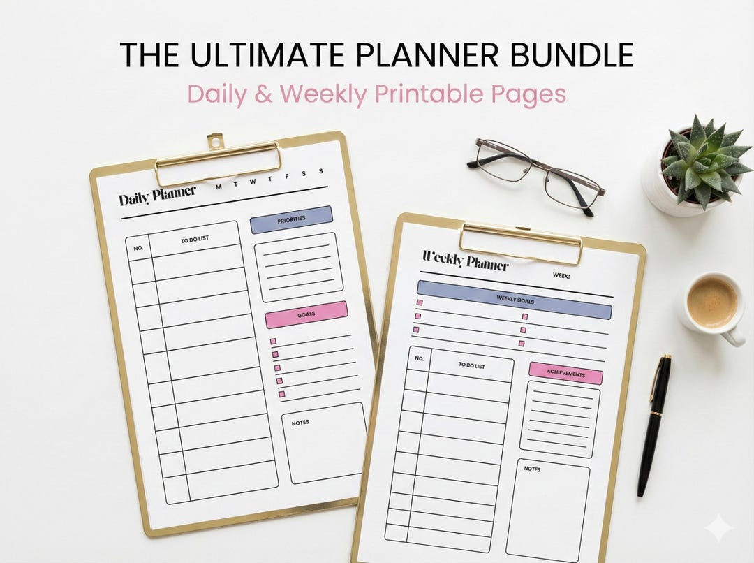 Printable Daily & Weekly Planner Bundle | Minimalist To-do List (PDF ...