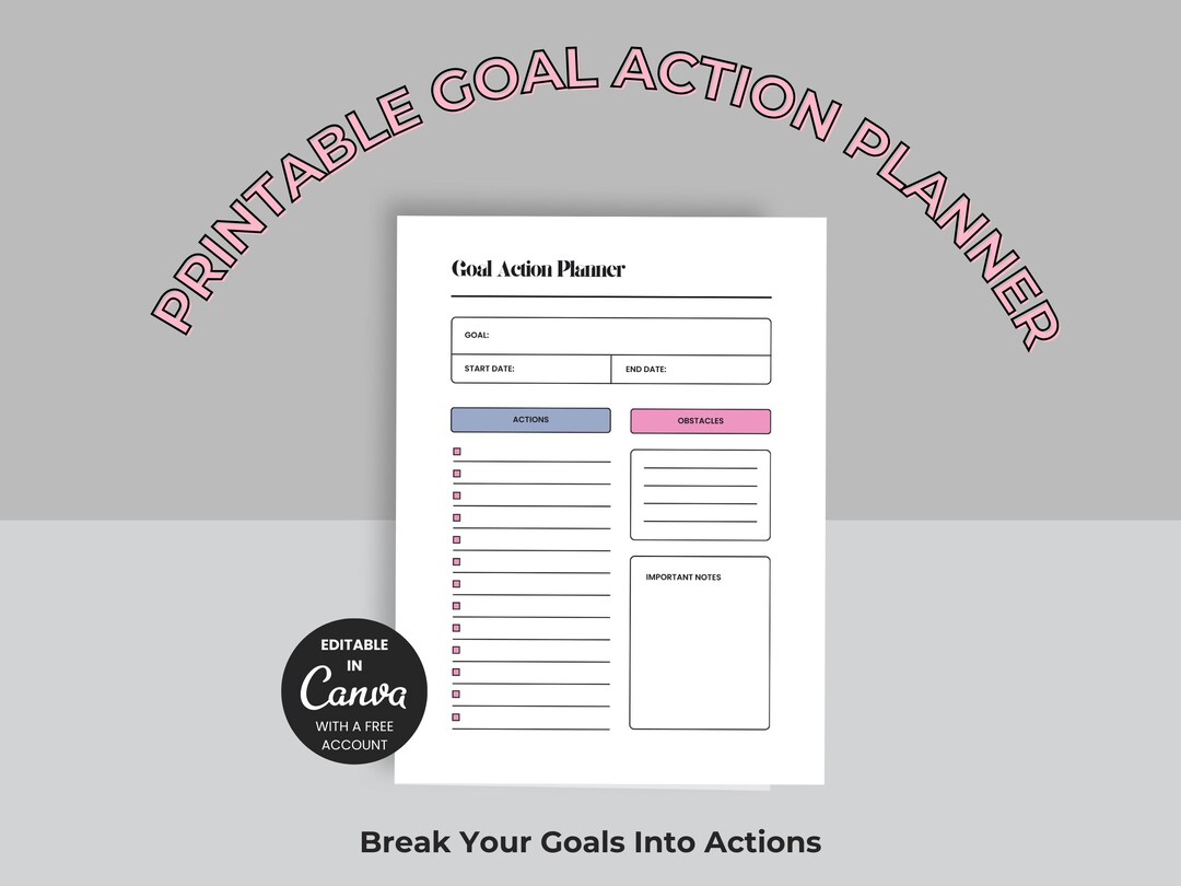 Minimalist Goal Action Planner | Printable PDF Template - Etsy