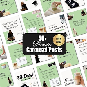 Instagram Posts Carousel Templates with Cut-Outs | Aesthetic Social Media Templates, Carousel sets, matcha green sage