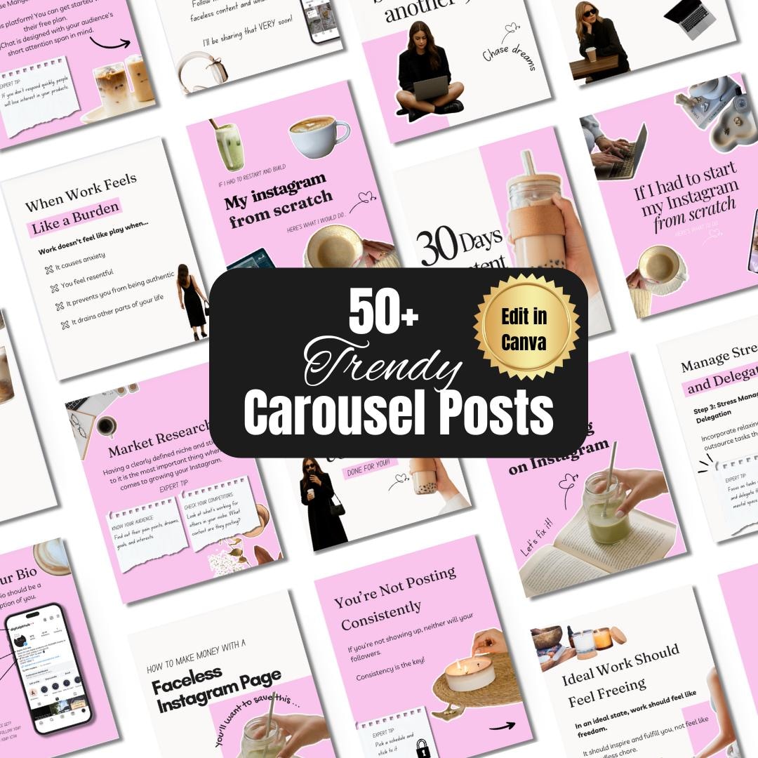 Pink Carousel Templates: Social Media Content for Etsy Sellers (canva ...