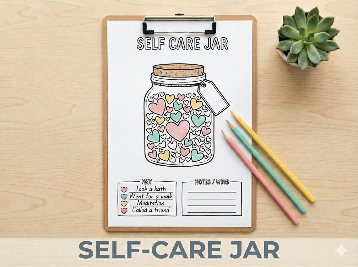 Self Care Jar Printable | Wellness Tracker, Coloring Page (digital ...
