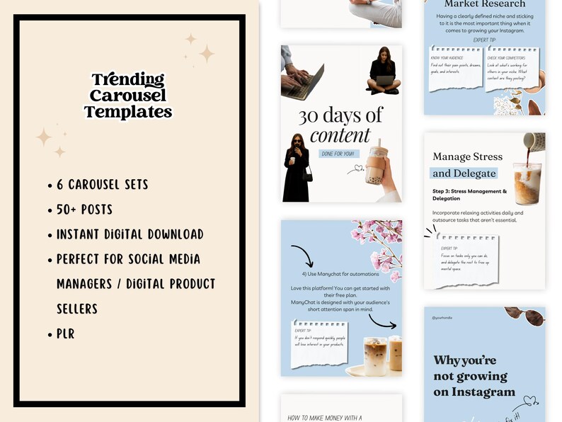 Blue Instagram Carousel Templates | Faceless Marketing Canva Posts PLR ...