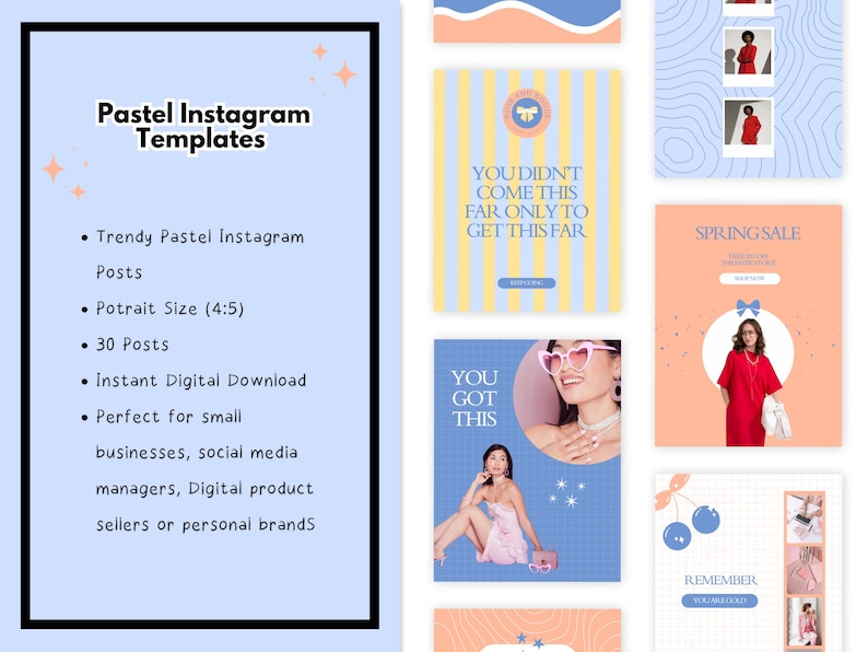 Pastel Instagram Post Templates: Editable Canva Social Media (digital ...