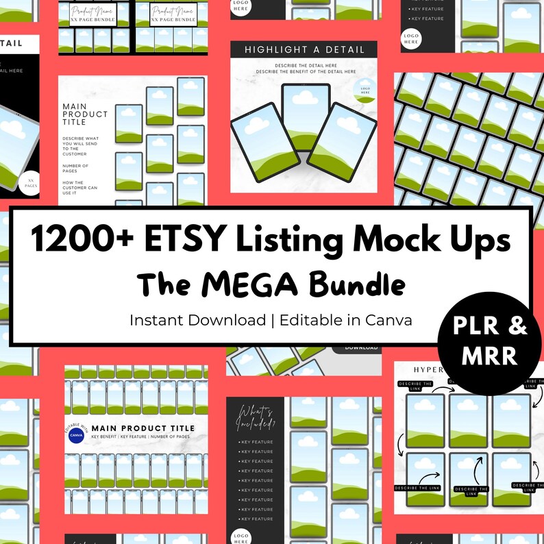 Etsy Listing Mockup Templates: 1200+ Canva Digital Product Mockups (PLR ...