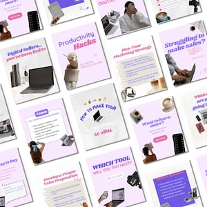 Trending Carousel Instagram Templates | Aesthetic Social Media Templates for Faceless Creators & Etsy Sellers, Carousel sets, pink purple