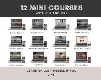Digital Marketing Course Bundle | 12 Mini Canva Templates for online business with PLR
