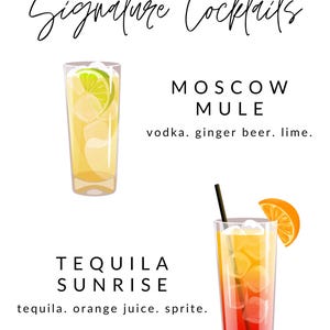 Niestandardowe menu baru na wesele | Lista koktajli, piwa i win | Wykonane na zamówienie | Wydrukowany znak na wesele | Spersonalizowane oznakowanie