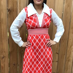 Cute Vintage Maxi Long Connections Dress Red White