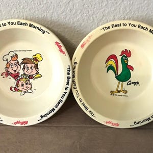 Set of Two Kellogg Cereal Bowls Rice Krispies and Corn Flakes