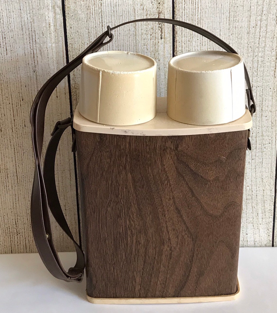 Thermo Serv Company Brown Vintage Double Thermos Etsy