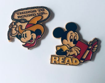 Two Mickey Mouse Frig Magnets "Read" "Things to Round Up"