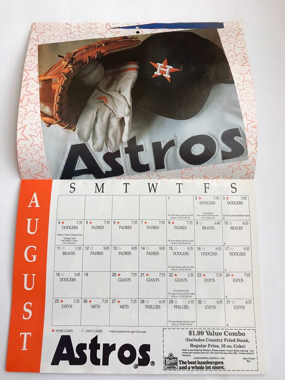 Houston Astros 1991 Baseball Calendar Etsy
