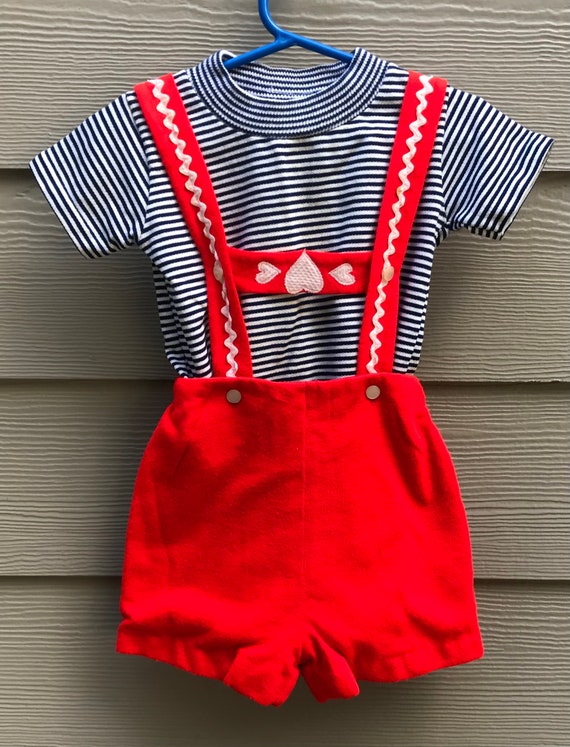 Toddler Vintage 2 Piece Outfit Red Shorts Jumpsuit