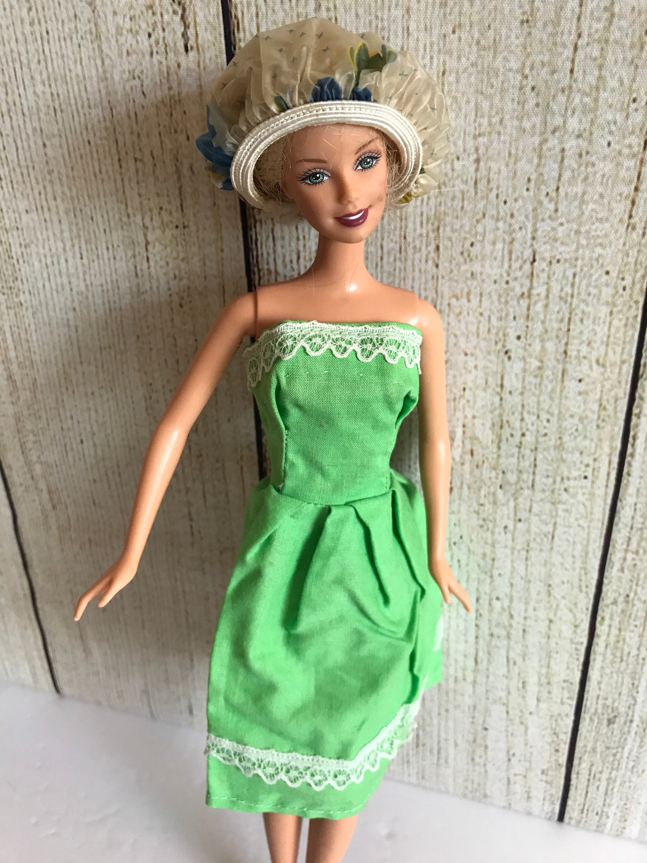 Green Strapless Barbie Doll Dress Floral Shower Cap Etsy