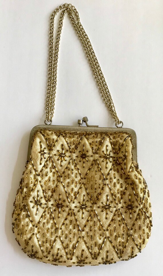 Walborg Gold Brown Beaded Evening Purse - image 2
