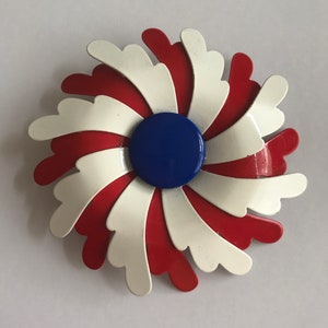 Red White and Blue Vintage Round Brooch Pin Costume Jewelry