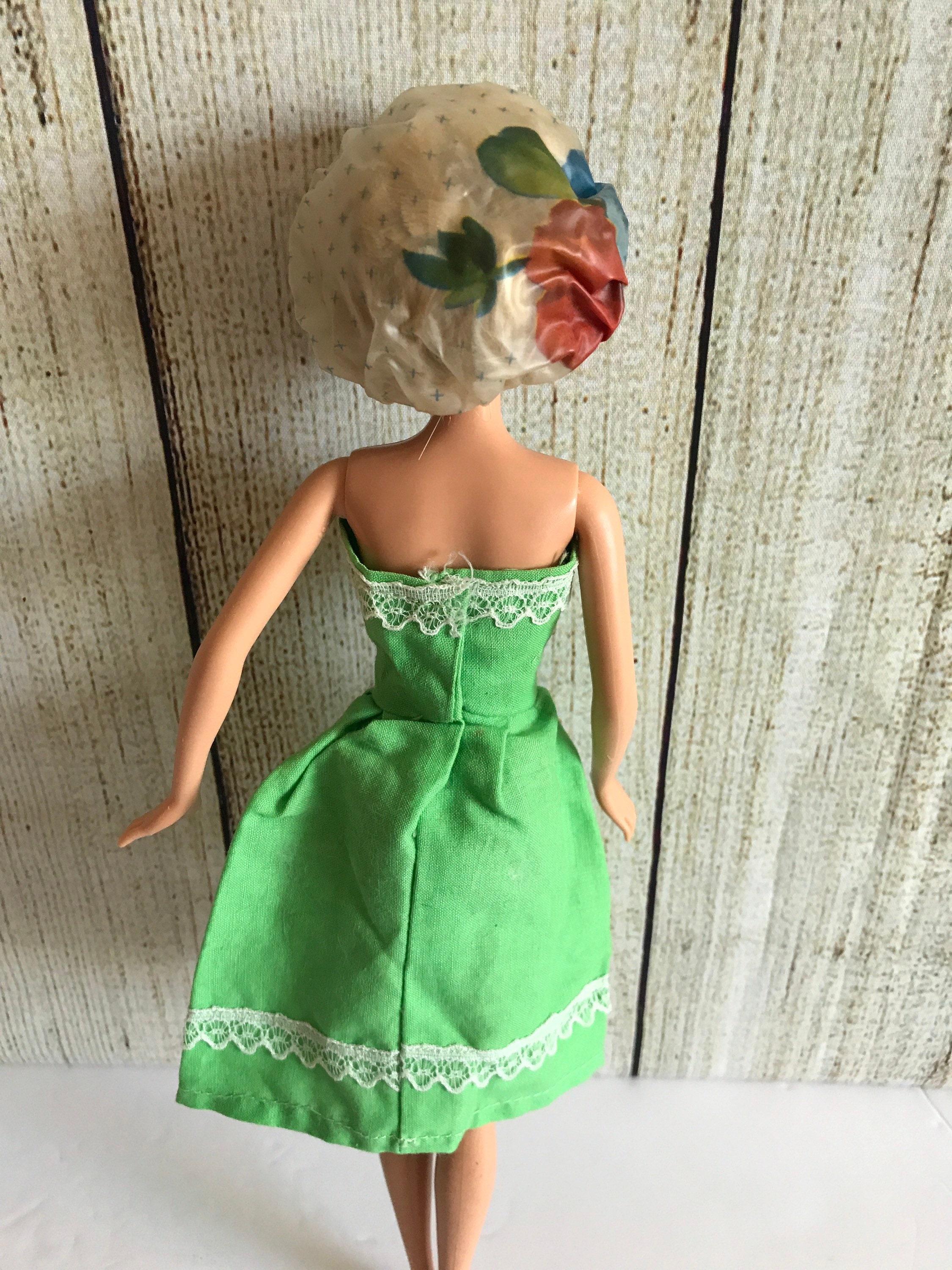 Green Strapless Barbie Doll Dress Floral Shower Cap Etsy
