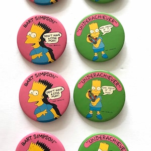 Bart Simpson Vintage Lot of Buttons Pins Set of Eight 1989