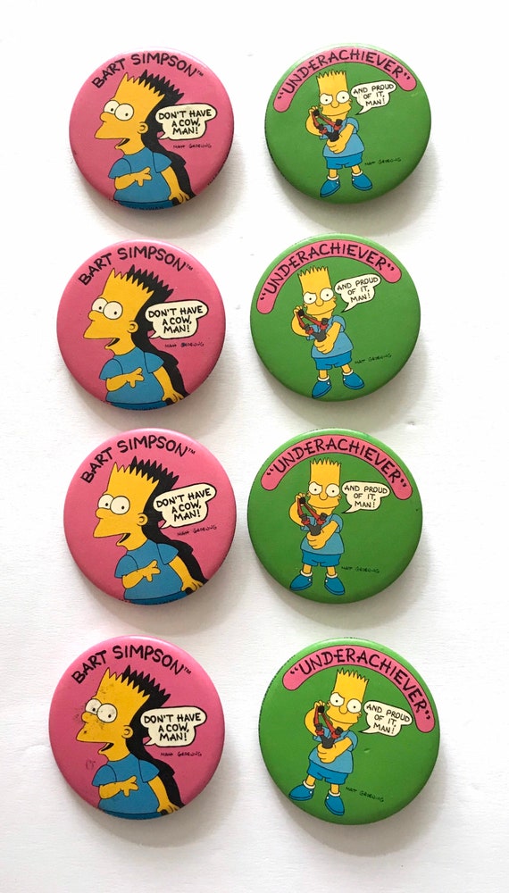 Bart Simpson Vintage Lot of Buttons Pins Set of Ei