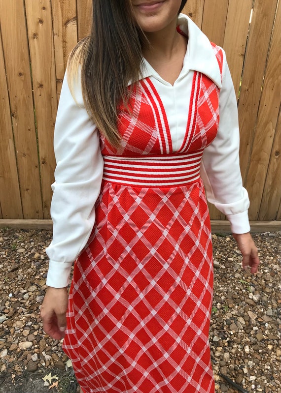 Cute Vintage Maxi Long Connections Dress Red White - image 4