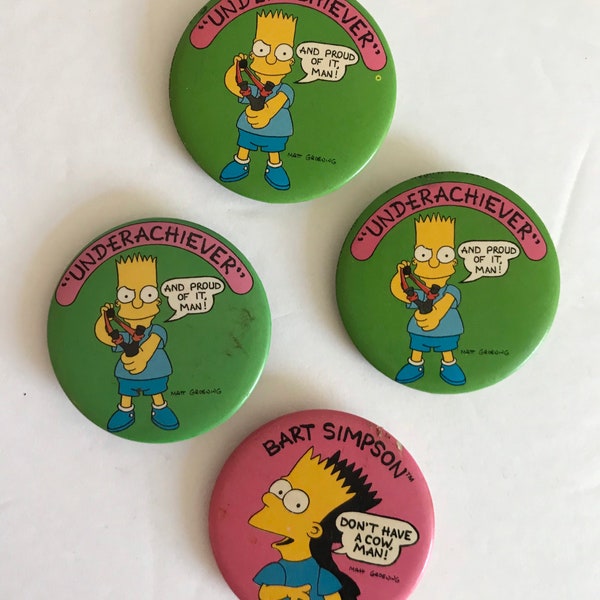 Bart Simpson Vintage Lot of Buttons Pins Set of Four