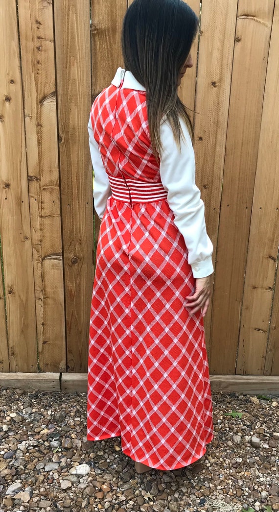 Cute Vintage Maxi Long Connections Dress Red White - image 3