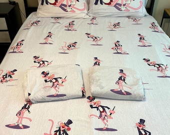 The Pink Panther Vintage Twin Bed Sheet Set Five Pieces