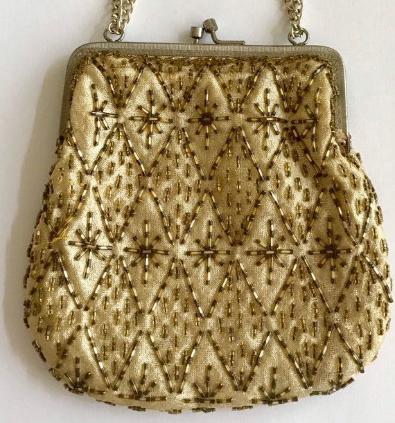 Walborg Gold Brown Beaded Evening Purse - image 1