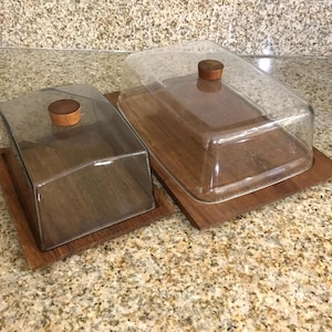 Set of Two MCM Serving Wooden Board Trays With Lids