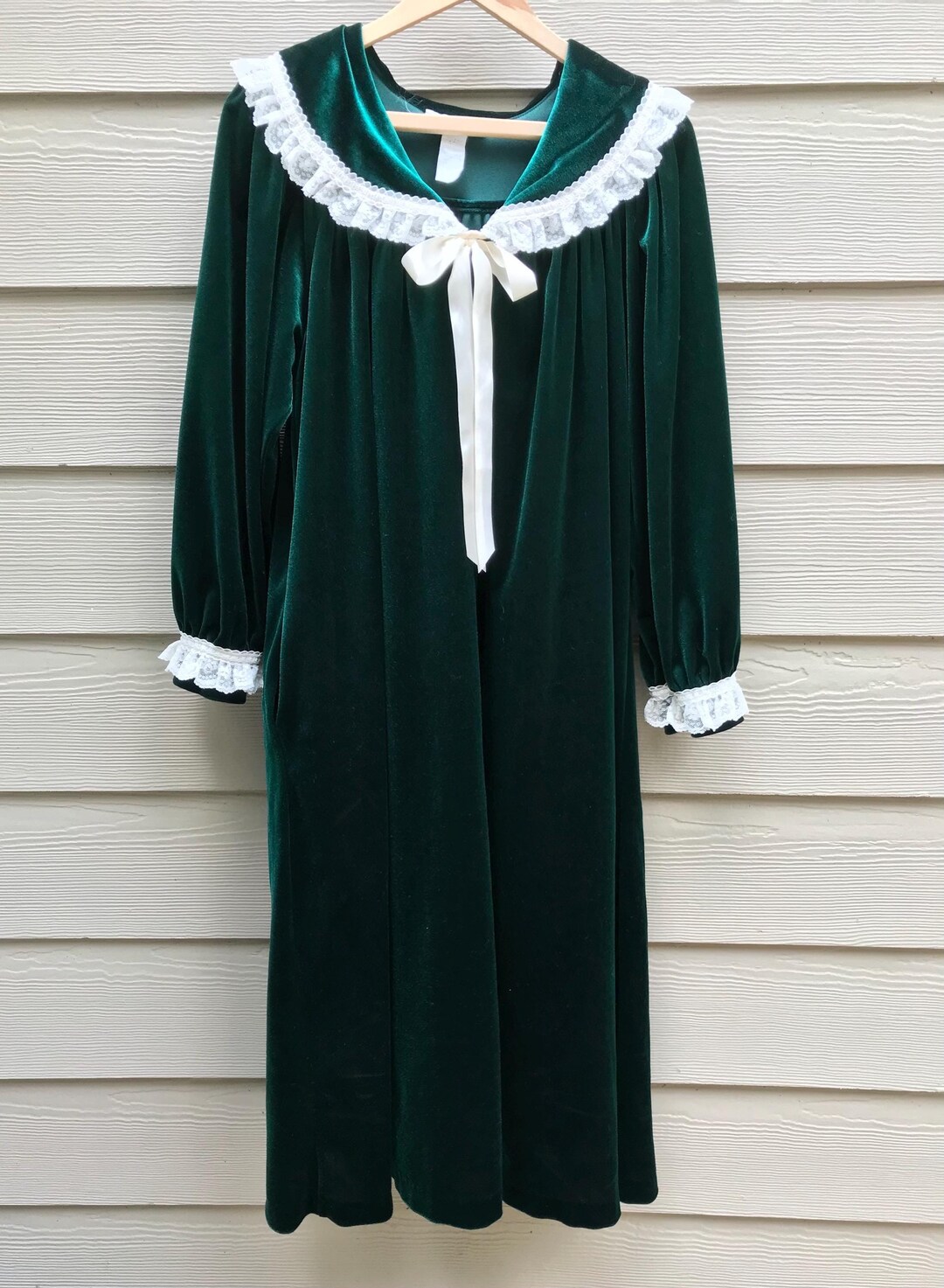 Komar Vintage Velvet Dark Green Lace Trim House Coat Robe - Etsy