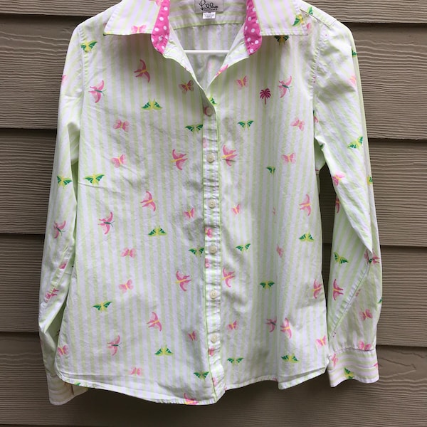 Blouse Long Sleeve By LILLY PULITZER  In Blue & Pink, Size: Xxs main image 1