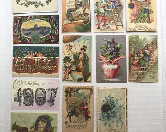 Bundle of Antique Holiday Happy New Year Postcards Lot of 13