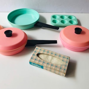 Pretend Play Set of Cookware Bakeware Funnel Box of Tissues