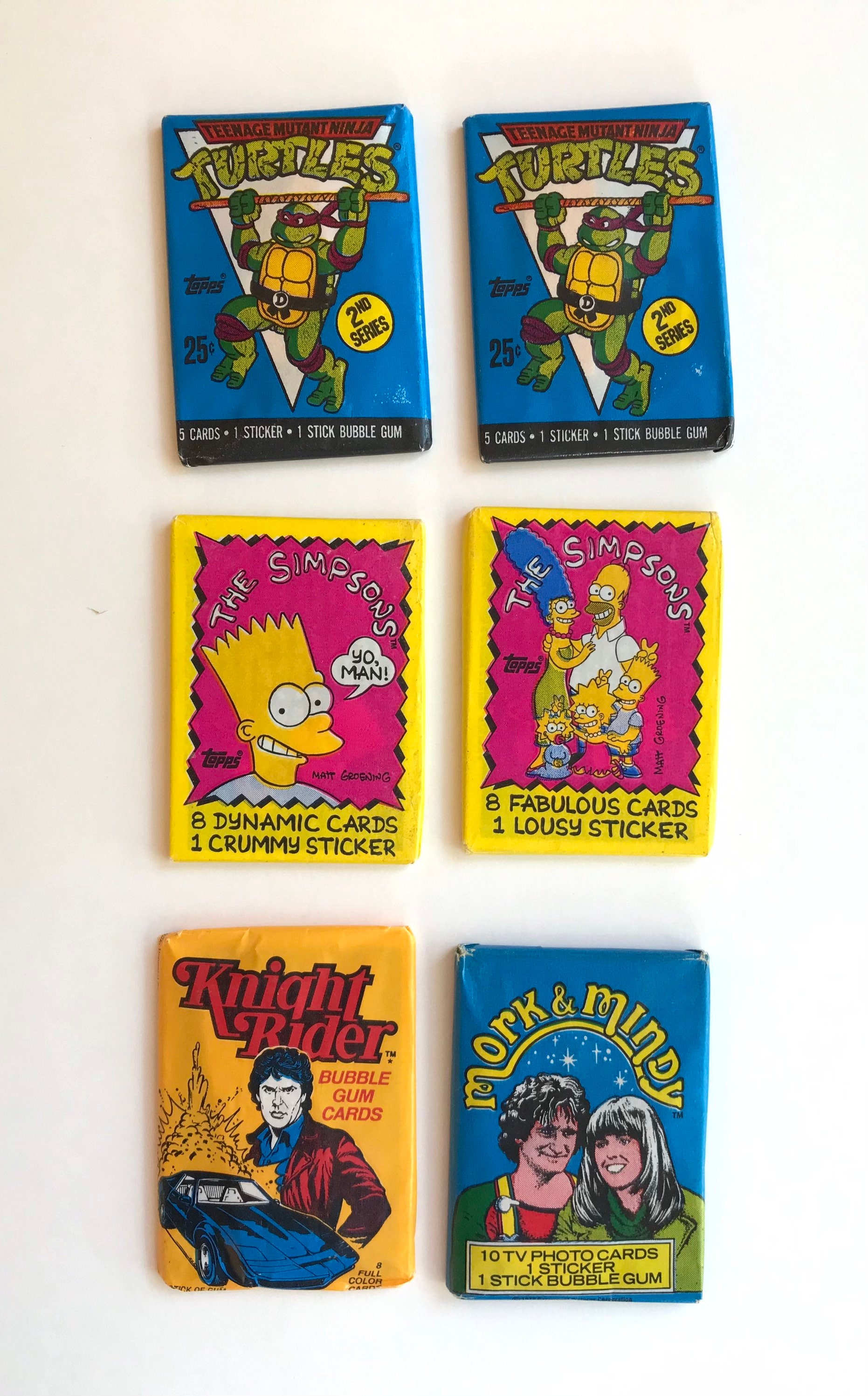 Topps Bubble Gum Cards Lot of 6, Simpsons, Knight Rider